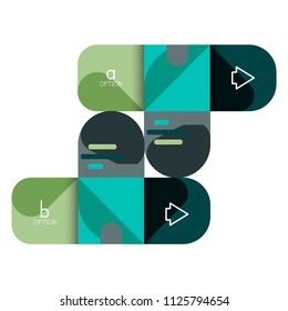 Infografik Option und Schritt für Schritt in abgerundeten Quadraten, Element des Diagramms, Diagramm, Diagramm mit Optionen, Teilen, Prozessen. Vektorgeschäftsvorlage für Präsentation oder Web-Info-Banner