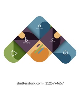 Opción de infografía y paso a paso en cuadrados redondeados, elemento de gráfico, gráfico, diagrama con opciones, partes, procesos. Plantilla de negocio de vectores para banner de presentación o información web