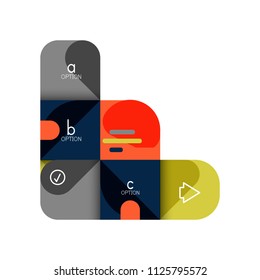 Opción de infografía y paso a paso en cuadrados redondeados, elemento de gráfico, gráfico, diagrama con opciones, partes, procesos. Plantilla de negocio de vectores para banner de presentación o información web