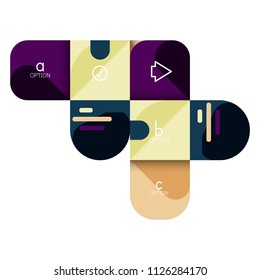 Infographics option and step by step in rounded squares, element of chart, graph, diagram with options, parts, processes. Vector business template for presentation or web info banner