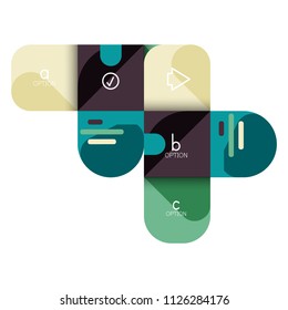 Opción de infografía y paso a paso en cuadrados redondeados, elemento de gráfico, gráfico, diagrama con opciones, partes, procesos. Plantilla de negocio de vectores para banner de presentación o información web
