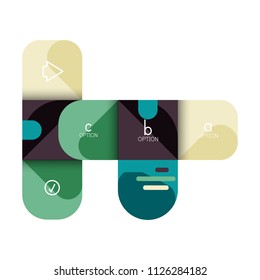 Opción de infografía y paso a paso en cuadrados redondeados, elemento de gráfico, gráfico, diagrama con opciones, partes, procesos. Plantilla de negocio de vectores para banner de presentación o información web