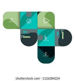 Infografik Option und Schritt für Schritt in abgerundeten Quadraten, Element des Diagramms, Diagramm, Diagramm mit Optionen, Teilen, Prozessen. Vektorgeschäftsvorlage für Präsentation oder Web-Info-Banner