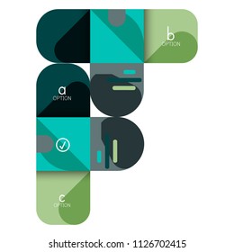 Opción de infografía y paso a paso en cuadrados redondeados, elemento de gráfico, gráfico, diagrama con opciones, partes, procesos. Plantilla de negocio de vectores para banner de presentación o información web