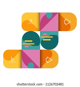Infográficos opção e passo a passo em quadrados arredondados, elemento de gráfico, gráfico, diagrama com opções, partes, processos. Modelo de negócios de vetor para apresentação ou faixa de informações da Web