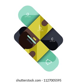 Infografik Option und Schritt für Schritt in abgerundeten Quadraten, Element des Diagramms, Diagramm, Diagramm mit Optionen, Teilen, Prozessen. Vektorgeschäftsvorlage für Präsentation oder Web-Info-Banner