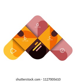 Infografik Option und Schritt für Schritt in abgerundeten Quadraten, Element des Diagramms, Diagramm, Diagramm mit Optionen, Teilen, Prozessen. Vektorgeschäftsvorlage für Präsentation oder Web-Info-Banner
