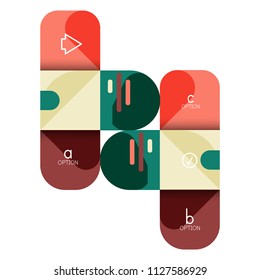 Infographics option and step by step in rounded squares, element of chart, graph, diagram with options, parts, processes. Vector business template for presentation or web info banner