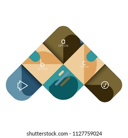 Opción de infografía y paso a paso en cuadrados redondeados, elemento de gráfico, gráfico, diagrama con opciones, partes, procesos. Plantilla de negocio de vectores para banner de presentación o información web