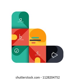 Infographics option and step by step in rounded squares, element of chart, graph, diagram with options, parts, processes. Vector business template for presentation or web info banner