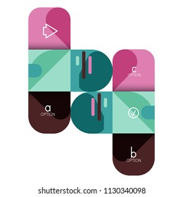 Opción de infografía y paso a paso en cuadrados redondeados, elemento de gráfico, gráfico, diagrama con opciones, partes, procesos. Plantilla de negocio de vectores para banner de presentación o información web