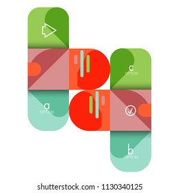 Opción de infografía y paso a paso en cuadrados redondeados, elemento de gráfico, gráfico, diagrama con opciones, partes, procesos. Plantilla de negocio de vectores para banner de presentación o información web