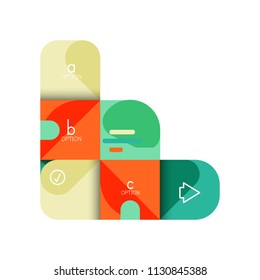 Infographics option and step by step in rounded squares, element of chart, graph, diagram with options, parts, processes. Vector business template for presentation or web info banner