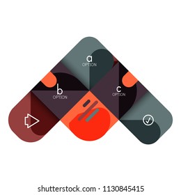 Opción de infografía y paso a paso en cuadrados redondeados, elemento de gráfico, gráfico, diagrama con opciones, partes, procesos. Plantilla de negocio de vectores para banner de presentación o información web