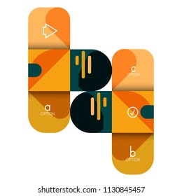 Infografik Option und Schritt für Schritt in abgerundeten Quadraten, Element des Diagramms, Diagramm, Diagramm mit Optionen, Teilen, Prozessen. Vektorgeschäftsvorlage für Präsentation oder Web-Info-Banner