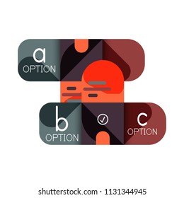 Infografik Option und Schritt für Schritt in abgerundeten Quadraten, Element des Diagramms, Diagramm, Diagramm mit Optionen, Teilen, Prozessen. Vektorgeschäftsvorlage für Präsentation oder Web-Info-Banner