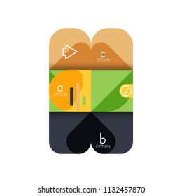 Infografik Option und Schritt für Schritt in abgerundeten Quadraten, Element des Diagramms, Diagramm, Diagramm mit Optionen, Teilen, Prozessen. Vektorgeschäftsvorlage für Präsentation oder Web-Info-Banner