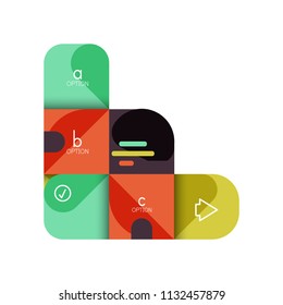 Infographics option and step by step in rounded squares, element of chart, graph, diagram with options, parts, processes. Vector business template for presentation or web info banner