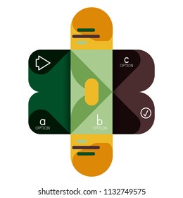 Infografik Option und Schritt für Schritt in abgerundeten Quadraten, Element des Diagramms, Diagramm, Diagramm mit Optionen, Teilen, Prozessen. Vektorgeschäftsvorlage für Präsentation oder Web-Info-Banner