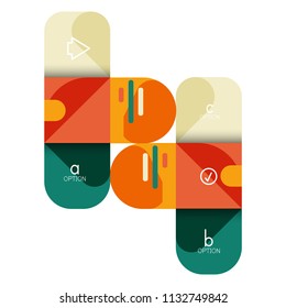 Opción de infografía y paso a paso en cuadrados redondeados, elemento de gráfico, gráfico, diagrama con opciones, partes, procesos. Plantilla de negocio de vectores para banner de presentación o información web