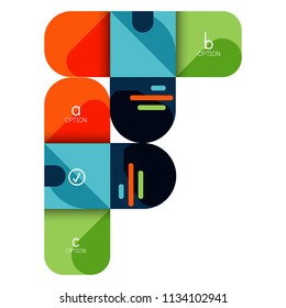 Infographics option and step by step in rounded squares, element of chart, graph, diagram with options, parts, processes. Vector business template for presentation or web info banner