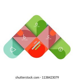 Infografik Option und Schritt für Schritt in abgerundeten Quadraten, Element des Diagramms, Diagramm, Diagramm mit Optionen, Teilen, Prozessen. Vektorgeschäftsvorlage für Präsentation oder Web-Info-Banner