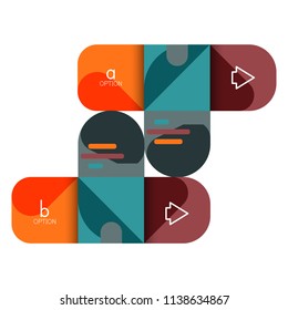 Opción de infografía y paso a paso en cuadrados redondeados, elemento de gráfico, gráfico, diagrama con opciones, partes, procesos. Plantilla de negocio de vectores para banner de presentación o información web