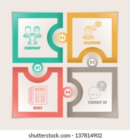 Infographics options banner. Square puzzle style. Can be used for template, diagram, layout, options, steps, web design, infographics...