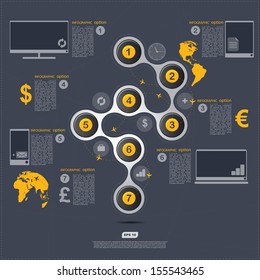 Infographics options banners with different currency symbol and informatics technologies. Vector illustration