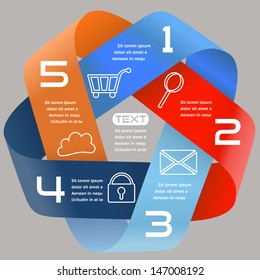 Infographics Options brightly colored opaque Infinite Ribbon with Five Choices EPS10 Grouped and layered with gradients - no transparencies 