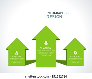 Infographics options design elements. Vector illustration. 3d arrows banner numbers and icons website eps 10. 