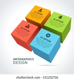 Infographics options design elements. Vector illustration. 3d cubes banner numbers and icons website eps 10. 