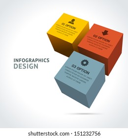Infographics options design elements. Vector illustration. 3d cubes banner numbers and icons website eps 10. 