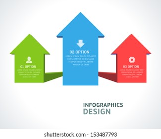 Infographics options design elements. Vector illustration. 3d arrows banner numbers and icons website eps 10. 
