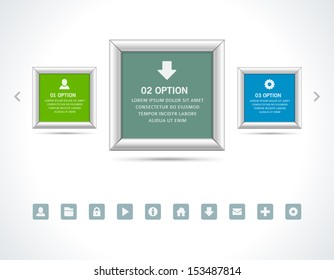 Infographics options design elements. Vector illustration. Square banner numbers and icons website eps 10. 
