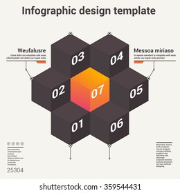 Infographics options template with cubes and options, icons and text on bright background. For web design and workflow layout.