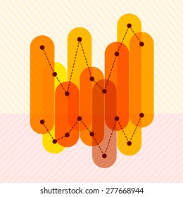 Infographics with orange overlapping bars and line graph.