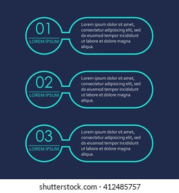 Plantilla de esquema de infografía con 3 pasos, opciones o niveles. Concepto de gráfico, esquema, diagrama o menú. Elementos de diseño de estrategia y flujo de trabajo. Ilustración vectorial.