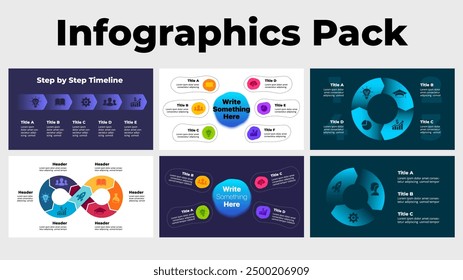 Infographics Pack. Circle arrows diagram. Timeline presentation template. Infinity arrow chart. Modern infographic design. steps, parts, options. Creative illustration. ui ux web elements