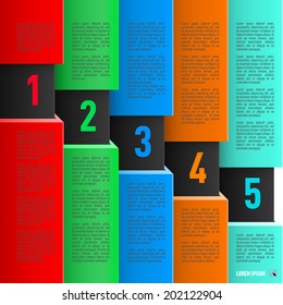 Infographics in paper style with colorful sheets and descending numbered items from one to five
