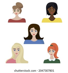 Infographics people, five female faces. People Vector Design