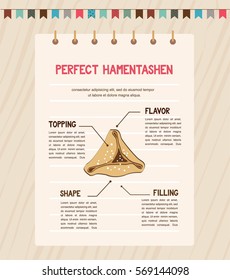 infographics of perfect Hamantaschen for Jewish holiday Purim. vector illustration
