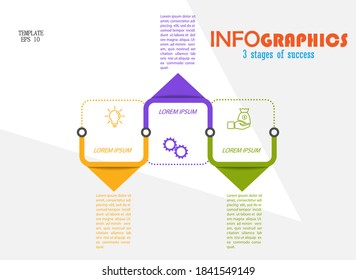 Infographics with pictograms. Template of 3 stages of business, training, marketing or financial success. Vector illustration
