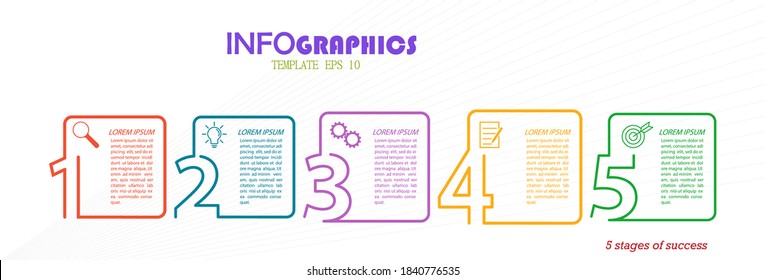 Infographics with pictograms. Template of 5 stages of business, training, marketing or financial success. Vector illustration