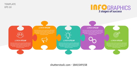 Infographics with pictograms. Template of 5 stages of business, training, marketing or financial success. Vector illustration