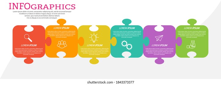 Infographics with pictograms. Template of 6 stages of business, training, marketing or financial success. Vector illustration