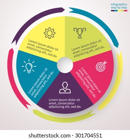 Infografía, gráfico circular con 5 opciones, piezas, procesos. Plantilla vectorial para presentación y formación.