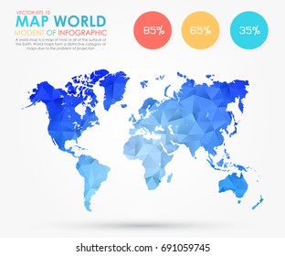 Infographics - Polygonal abstract blue world map on white background. Vector illustration eps 10.