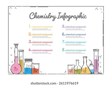 Infographics presentation for experiment laboratory science, Scientists workplace concept. Science, education, chemistry, laboratory concept. vector illustration in flat design.