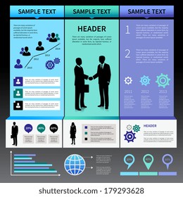 Infographics presentation layout template with business people silhouettes and icons vector illustration